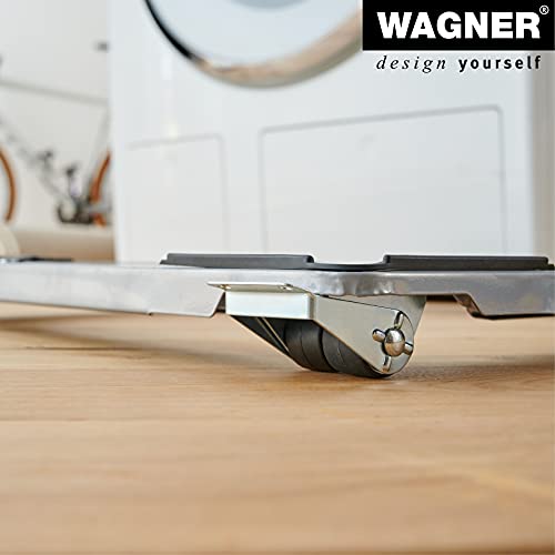 WAGNER Transportroller Transporthilfe I Industriestahl 46-66 x 5 cm, Tragkraft 220 kg I größenverstellbare ausziehbare Ladefläche I Umzug von Waschmaschine, Trockner, Herd I Möbelroller mit Bremsen