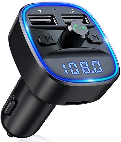Transmetteur FM Bluetooth, Bluetooth Lecteur MP3 Adaptateur Radio sans Fil Kit Émetteur FM Voiture Chargeur, Appel Mains Libres, 2 USB Port 5V/2.4A1A, Support...