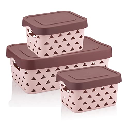 Image of Asian Multi Star Basket Set of 3(1 BIG + 2 SMALL) WITH LID pestal Pink