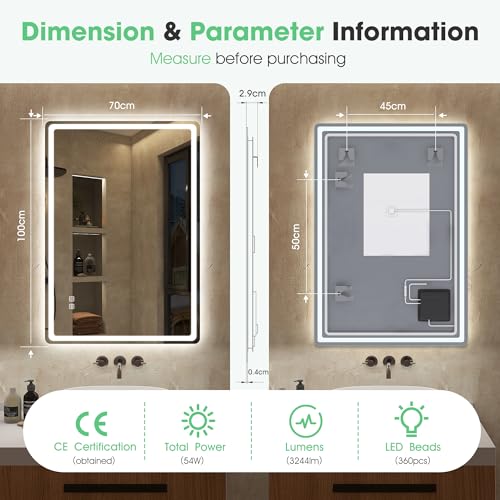 Miniatura 8 de S Bagno Espejo Baño Con Luz 1000x700mm, Espejo Led Baño Con Memoria, Función Antivaho, 3000k 4000k 6500k, Regulable, Cristal Templado Hd, Ip44 Espejos De Baño Con Led Horizontal Vertical