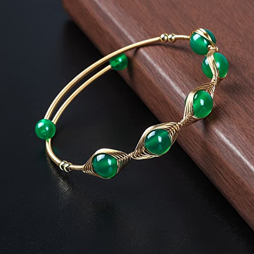 Nitmfa Women Bangle 14K Gold Plated Crystals And Healing Stones Bracelets For Girls Beaded Bracelets Adjustable Amethyst Agate Gemstones Cuff Bracelets Gift #TOP3