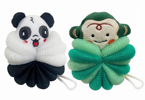 2 Pcs Bath Loofahs for Kids, Soft Child Sponge for Shower Animal Body Scrubber for Kids Sponge for Bathing Cartoon Body Loofah f