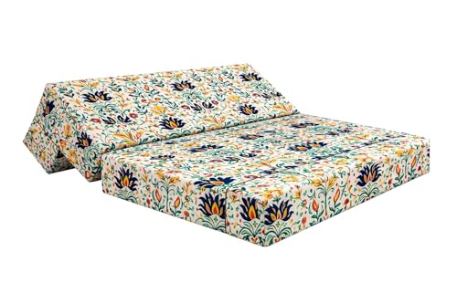Image of Rosebell 3 Seater Foldable Printed Sofa Cums Bed (5x6 Feet) with Washable Cover | Multicolor | Ideal for Living Room, Office
