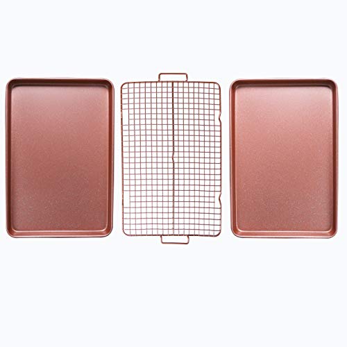 Casaware 3Pc Ultimate Commercial Weight 15 X 10 X 1-Inch Cookie Sheet/Cooling Grid Set (Rose Gold Granite) #TOP2
