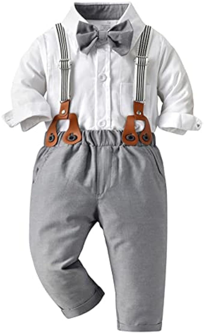 Coolelves Baby Boy Gentleman Outfit, Suspender Outfits for Boys (1-6 Years)
