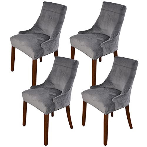 Mifxin Velvet Wingback Chair Cover Slipcover Stretch Washable Sloping Armchair Dining Chair Protector Seat Cover For Dining Room Banquet Home Party Decor (Set Of 4, Dark Grey) #TOP10