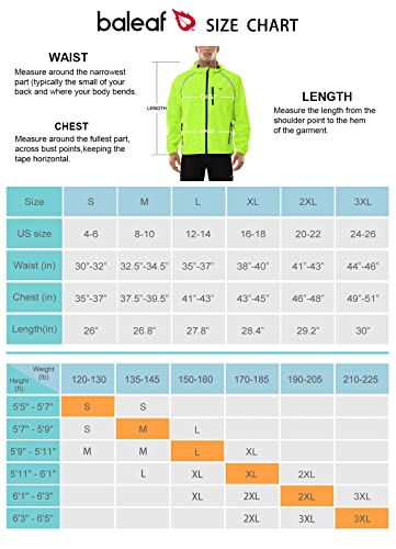 BALEAF Men's Cycling Running Jacket Waterproof Rain Windbreaker Reflective Lightweight Windproof Bike Golf Jacket Fluorescent Yellow Size XL - Image 7