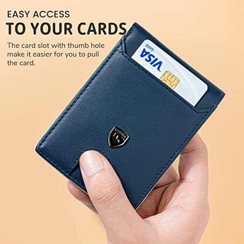 Gsoiax Mens Slim Wallet Rfid Blocking Bifold Carbon Fiber Thin Wallets For Men Minimalist Genuine Leather Card Holder Money Clip With Gift Box(Dark Blue And Beige) #TOP4