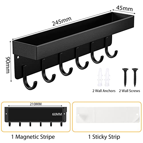 iophi Schlüsselbrett mit Ablage und 6 Haken, Platzsparendes Tragbares Organizer Schlüsselablage, Schlüsselboard Ohne Bohren Wandmontage für Schlüssel Aufbewahrung an Eingang, Hängen Küchenbesteck