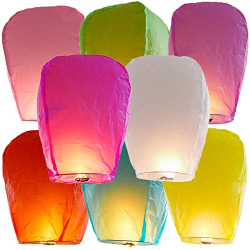 Sky Lantern are Fully Assembled, Chinese Lanterns 100% Biodegradable Eco Friendly, 8 Pack Colors, Flying Lanterns for Birthdays, Parties, Memorial Ceremonies and More Events.