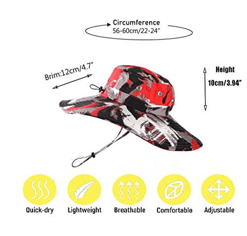 Sun Hat Men Women Summer Uv Protection Wide Brim Beach Hat Waterproof Hat Foldable Fishing Hat With Adjustable Chin Strap And Breathable Upf50+ Mesh Hats Camouflage Cowboy Hat Red #TOP5