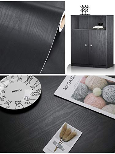 Black Wallpaper - Wood Peel And Stick Wallpaper – Black Wood Self-Adhesive & Removable Wallpaper For Countertop Furniture Kitchen Wall, Realistic Wood Sensation, Easy To Clean, 17.7” × 118” Vinyl #TOP1