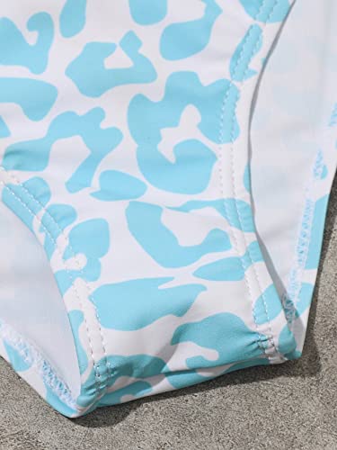 Romwe Girl's Floral Print Bikini Bathing Suit Wireless 2 Piece Swimsuit Blue Leopard Print 140 #TOP4
