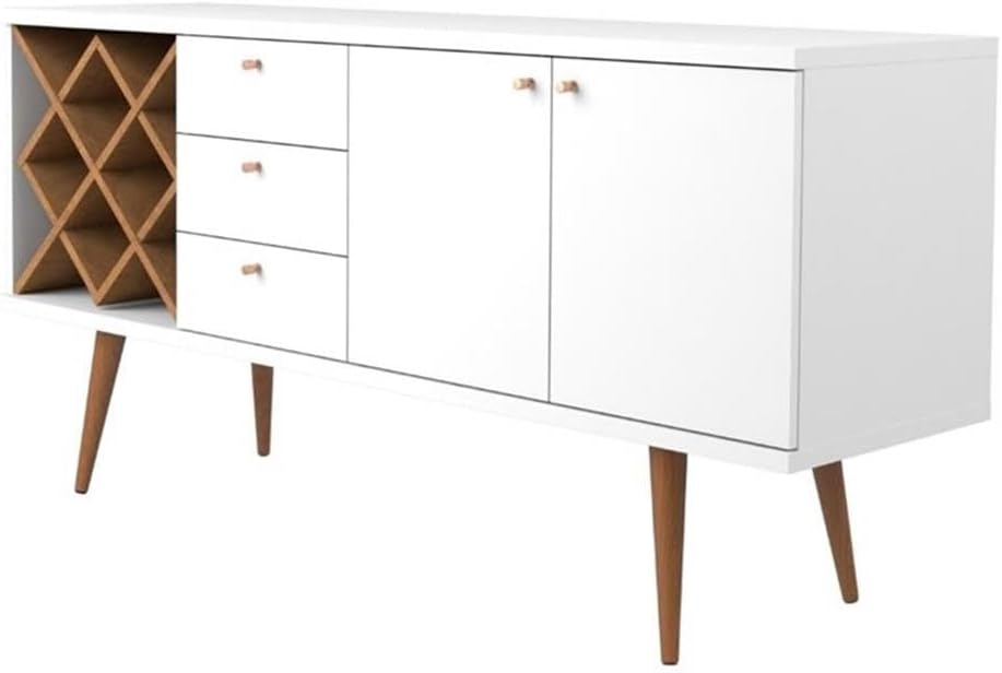 Manhattan Comfort Utopia Sideboard Buffet Stand, White Gloss and Maple Cream
