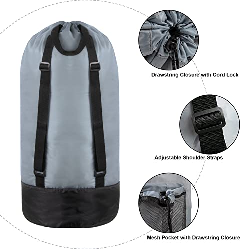 Laundry Bag Backpack With Shoulder Straps And Mesh Pocket Clothes Hamper Bag With Drawstring Closure For College, Travel, Laundromat, Apartment (Smoky) #TOP1