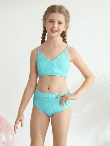 Image of Girl's 2 Piece Swimsuit Solid Spaghetti Strap Bikini Sets Beach Bathing Suit Swimwear for Teen Girls