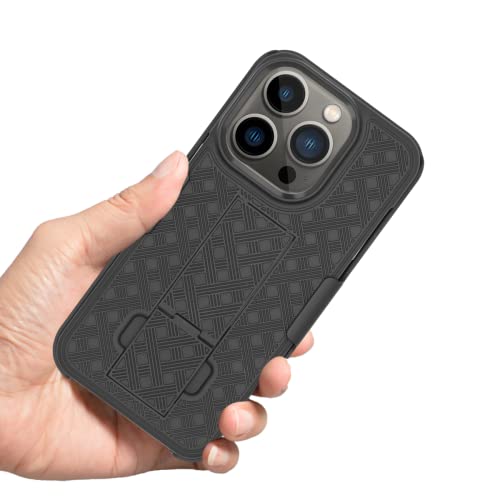 Fingic Compatible With Iphone 14 Pro Case, Iphone 14 Pro 5G Holster Case Combo Shell Slim Rugged Case With Kickstand Swivel Belt Clip Holster Shockproof Cover For Iphone 14 Pro 5G 6.1 Inch, Black #TOP7