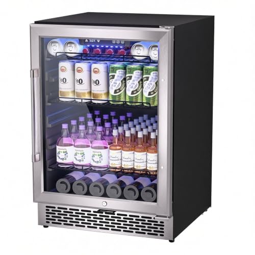 Image of 24 Inch Beverage Refrigerator with Glass Door, 200 Can Capacity Mini Fridge