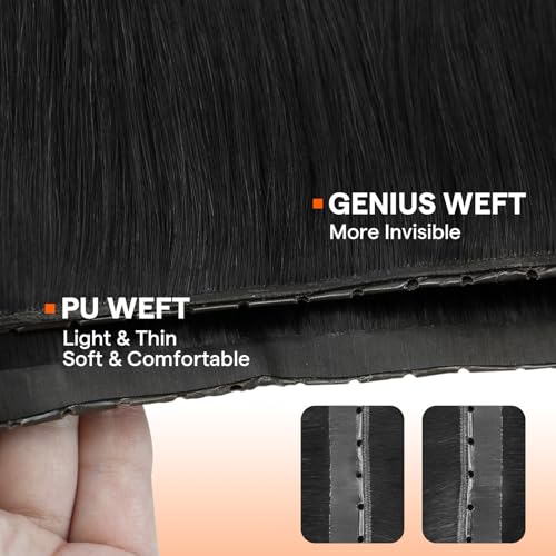 Image of Full Shine Butterfly Weft Hair Extensions 16 Inch 80G Off Black | Natural Volume Boost, Double Sided PU Hole Design, Remy Human Hair, Daily Look for Women, Seamless Blend Solution