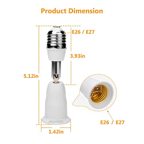 Jackyled E26 To E26 Light Socket Extender 3.9”/10Cm Extension, E26 E27 Medium Base Bulb Converter, Max 60W 360 Degree Adjustable Extension Adapter, 3-Pack #TOP5