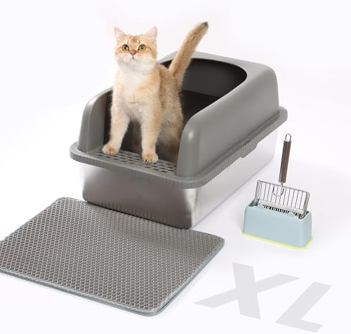 Stainless Steel XL Cat Litter Box for Big Cats- Metal Extra Large Litter Box with Lid, Include Metal Litter Scoop,Mat. High Sided with Guard Prevent Splashing. No Smell, Always New After Clean. image 5