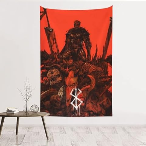 Heqqred Anime Berserk Tapestry Wall Hanging Home Decoration Wall Blanket Dormitory Living Room Bedroom Backdrop Poster(60x40inch), Black Cover