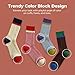 NUGUSP Women's Casual Fashion Cotton Blend Crew Socks 4-Pack Color Block Ribbed Mid-Calf Breathable Soft Knit for All Season (4 Pairs - A)