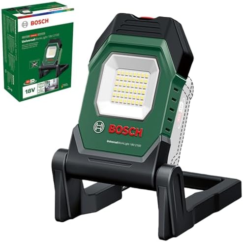 Bosch Cordless LED Worklight/Construction Site Lamp/Portable Floodlight UniversalWorkLight 18V-2100 (Max. 2100 Lumen, 3 Brightness Setting, 10-Step Foldable Head; Without Battery)