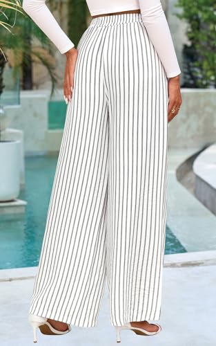 Image of PRETTYGARDEN Womens Pants Elastic Waist Floral Lightweight Palazzo Pants for Women Casual Lounge Wide Leg Pants Woman
