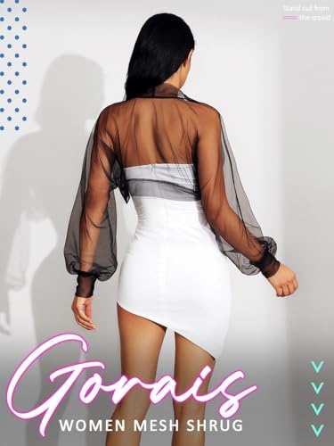 GORAIS Wedding Tulle Bolero Shrug Evening Jacket Long Sleeve Bridal Party Mesh Cardigan for Women and Bride Dresses2