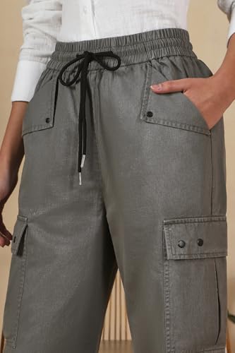 Image of FYLTR Women's Cargo Utility Trouser - 100% Cotton | Adjustable Hem | Drawstring Closure | Utility Pockets | Trousers for Women