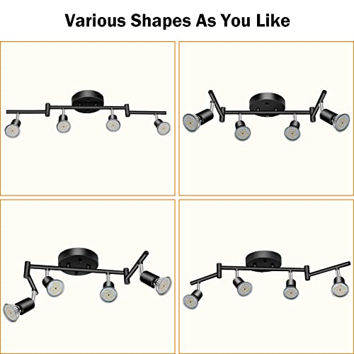 Pesuten 4 Lights Led Track Lighting Kit, Foldable Ceiling Spot Lighting With Flexibly Rotatable Head, Track Light For Kitchen Hallway Room Closet, Gu10 Bulbs Not Included (Black) #TOP4