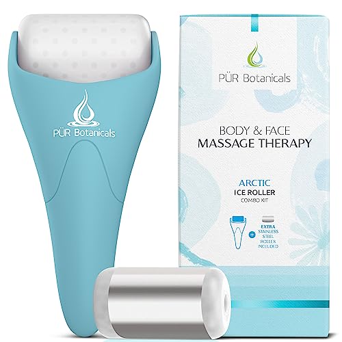 PUR Botanicals - Arctic 2-in-1 Set Cryotherapy Ice Roller for Face Wrinkles Massager - Skin Care Tool for Puffiness - Cooling Ice Facial Eye Skin Roller - Reduce Puffiness and Relief Migraine Pain