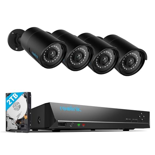 Reolink 5MP Caméra de Surveillance Extérieure, Kit Vidéo Surveillance avec 8CH 2To NVR et 4 Caméras IP PoE Filaire 5MP, Détection Personne/Véhicule, Vision Nocturne de 30m avec Audio, RLK8-4