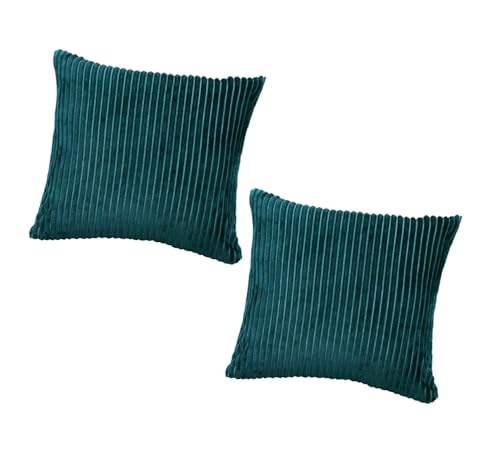 Image of RD TREND Cushion Cover Set of 2, Decorative Sofa Living Room Home Square Cushion Covers 18 Inch x 18 Inch, Aesthetic Corduroy Striped Double Sided (Green)