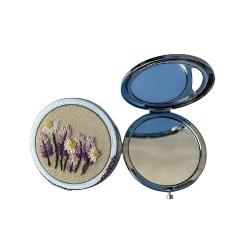 Handcrafted Compact Mirror, Floral Embroidery Folding Compact Mirror, Handmade Gifts For Women, Hand Embroidery Floral Compact Mirror, Makeup Pocket Mirror, Handmade Gifts