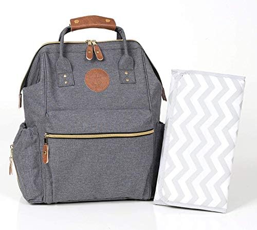 Diaper Bag Backpack by Anchored East - Designer Multi-Function Water Resistant Travel Nappy - Large Durable Baby Bag w/ Insulated Pocket - Stylish Changing Mat Back Padding & Stroller Straps - Grey