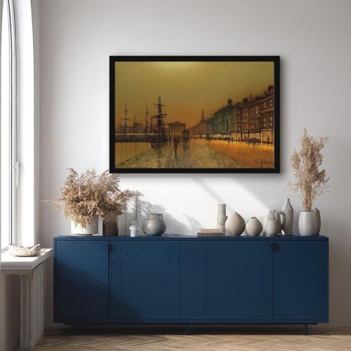 Greenock Harbour, Scotland at Night de John Atkinso Impression Toile Premium Cadre Bois