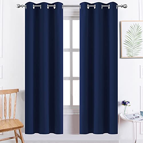 Yakamok Blackout Curtains Room Darkening Thermal Insulated with Grommet Window Curtain for Living Room, 38 x 72 inch, Navy Blue, 2 Panels