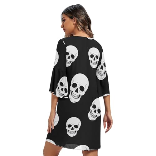 Robe d'été têtes de mort manches 3/4 masquant les imperfections du corps
