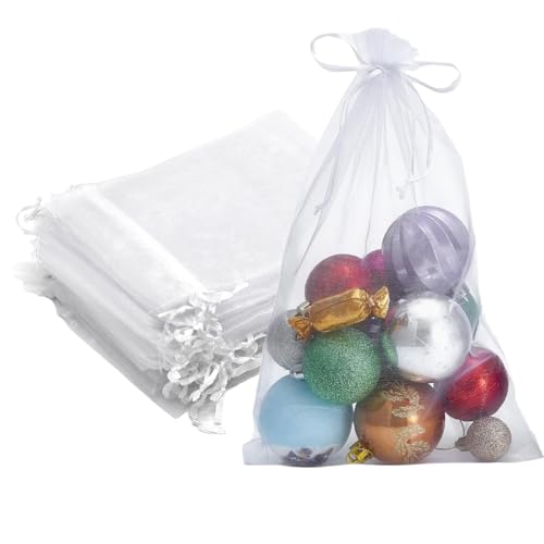 Image of Dealglad 50pcs Drawstring Organza Jewelry Candy Pouch Christmas Wedding Party Favor Gift Bags (8x12, White)