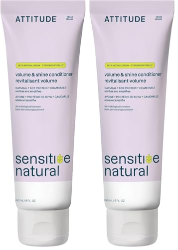 Image of ATTITUDE Volumizing Hair Conditioner for Sensitive Skin, Hypoallergenic Plant- and Mineral-Based Ingredients, Enriched with Oatmeal, Vegan and Cruelty-free Detangler, Chamomile, 8 Fl Oz (Pack of 2)