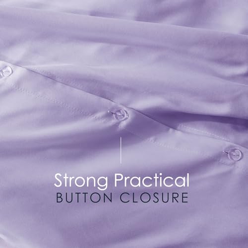 Image of Hearth & Harbor Lavender Duvet Cover with Fitted Sheet Twin Size | 3 Piece Soft Double Brushed Bedding Set, Button Closure, 1 Duvet Cover 68x90 Inches, 1 Fitted Sheet, 1 Pillow Sham