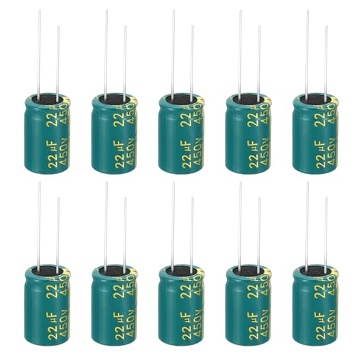 Image of PATIKIL 450V 22uF Electrolytic Capacitors, 10Pcs 13x20mm Aluminum High Frequency Electrolytic Capacitors for TV, LCD Monitor, Refrigerator, Circuit Boards, Green