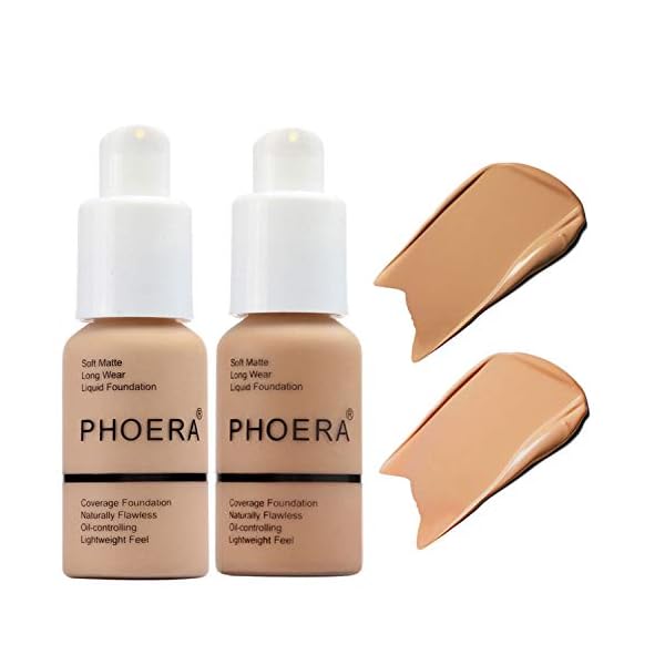 2-Pcs-Liquid-Foundation-30ml-Natural-Moisturizing-Highlighting-Matte-Oil-Control-Concealer-Facial-Blemish-Concealer-Color-Changing-Foundation-for-Women-Girls-104-Buff-Beige-105-Sand BestLand 2Pack PHOERA Foundation Full Coverage Liquid Foundation Cream - Long-lasting Lightweight Concealer - Oil-Free Formula - Natural Shade - Suitable for All Skin Types (104 Buff Beige & 105 Sand)