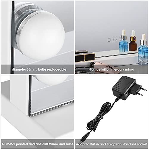 Foto von Hollywood Spiegel Schminkspiegel mit Beleuchtung Kosmetikspiegel mit 3 Farbtemperaturen Make-up Spiegel mit Touchscreen für Schminktisch Tischplatte Weiß 58x46cm