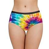 Belidome Biancheria intima donna slip mutande con vita nera morbido comfort, Tintura arcobaleno., XL