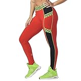 Zumba Fitness Dance Workout Jacquard Waistband Compression Leggings for Women, Really Red-y, X-Small
