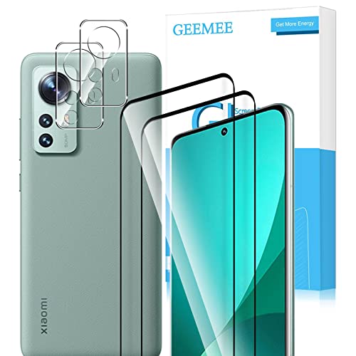 GEEMEE Protector de Pantalla +Protector de Lente de cámara para Xiaomi Mi 12 Pro,【2 Pack + 2 Pack 】 Cristal Templado Película Vidrio Templado 9H Alta Definicion Glass Screen Protector Cover