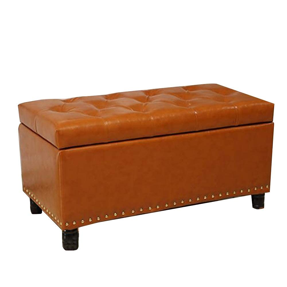 Repose-Pieds Ottoman Rangement Pouf Coffre Rouge en PU Revêtement Banc Canapé Résistant